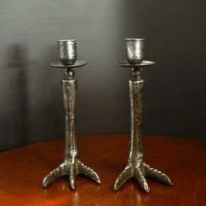 Cast Iron Silver Bird Claw Candle Holders